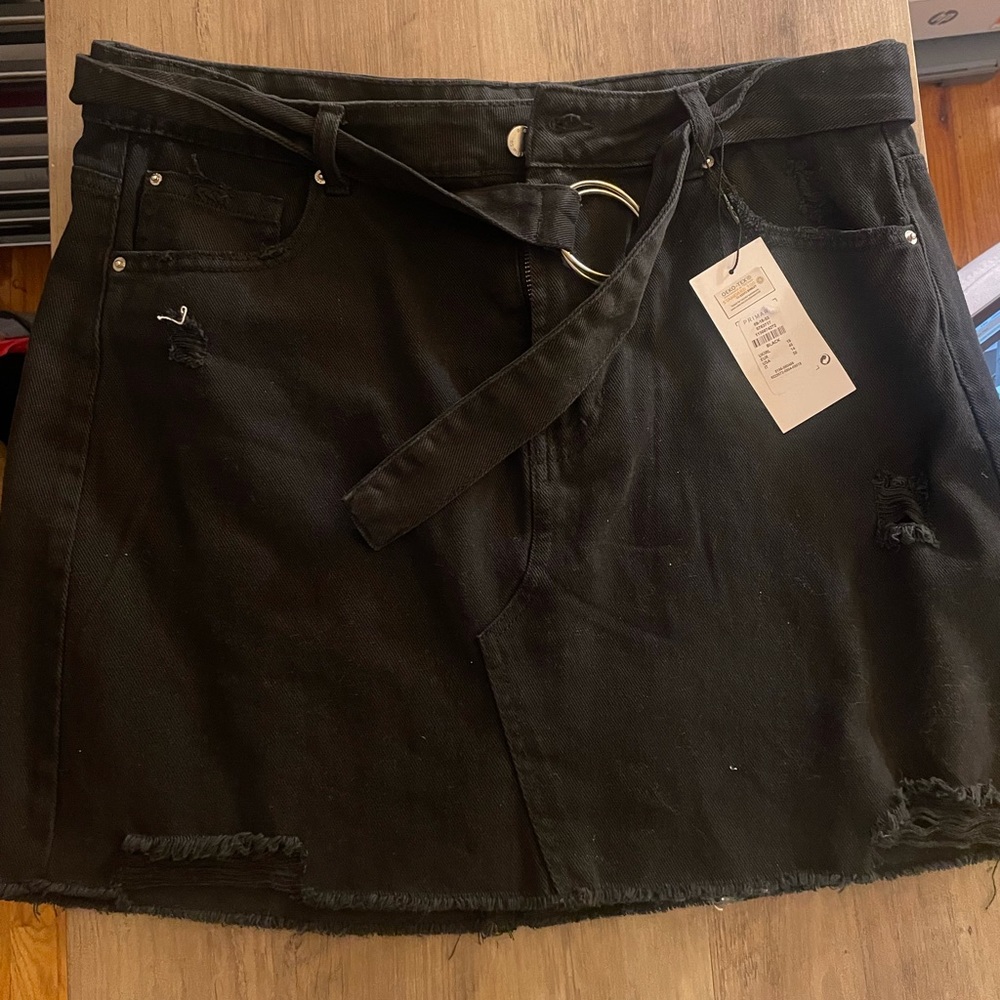 Black Belted Denim Skirt